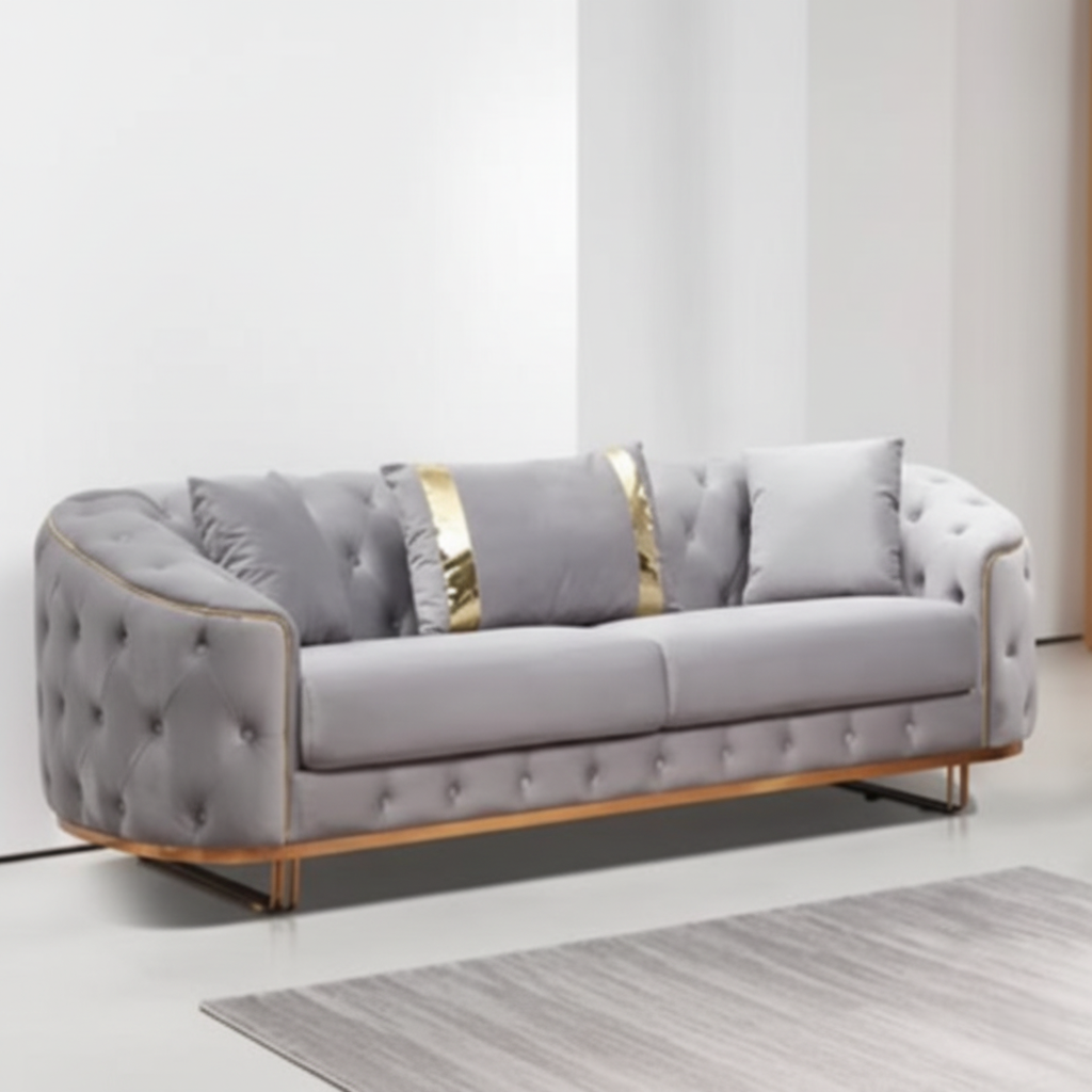 ঘরের আসবাবপত্রের জন্য ৩-সিটের সোফা, স্যুয়েড ফ্যাব্রিক এবং সেরা মানের ফ্যাব্রিক এবং শীর্ষ মানের কাঠ এবং আধুনিক এবং বিলাসবহুল