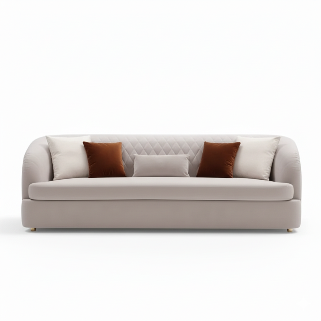 घर के लिए 3-सीटर प्रीमियम सोफा, आराम और आधुनिक डिज़ाइन के लिए मखमली असबाब और दृढ़ लकड़ी की संरचना