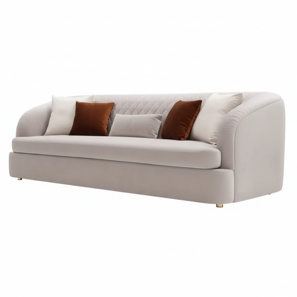 घर के लिए 3-सीटर प्रीमियम सोफा, आराम और आधुनिक डिज़ाइन के लिए मखमली असबाब और दृढ़ लकड़ी की संरचना