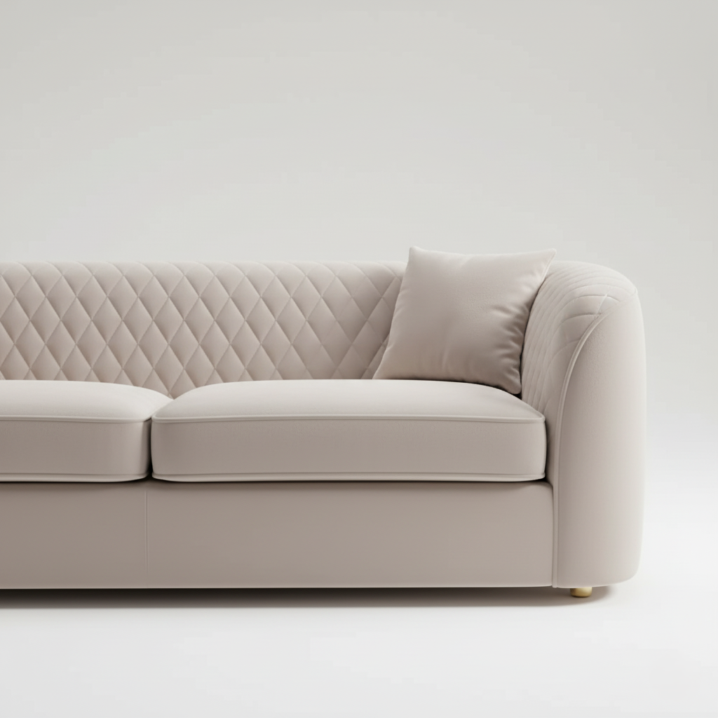 घर के लिए 3-सीटर प्रीमियम सोफा, आराम और आधुनिक डिज़ाइन के लिए मखमली असबाब और दृढ़ लकड़ी की संरचना