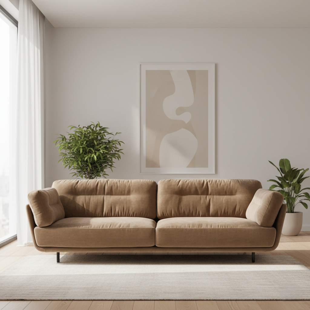 বিলাসবহুল ৩-সিটার সোফা | প্রিমিয়াম সোয়েড গৃহসজ্জার সামগ্রী | টেকসই কাঠের ফ্রেম | বসার ঘরের জন্য আদর্শ