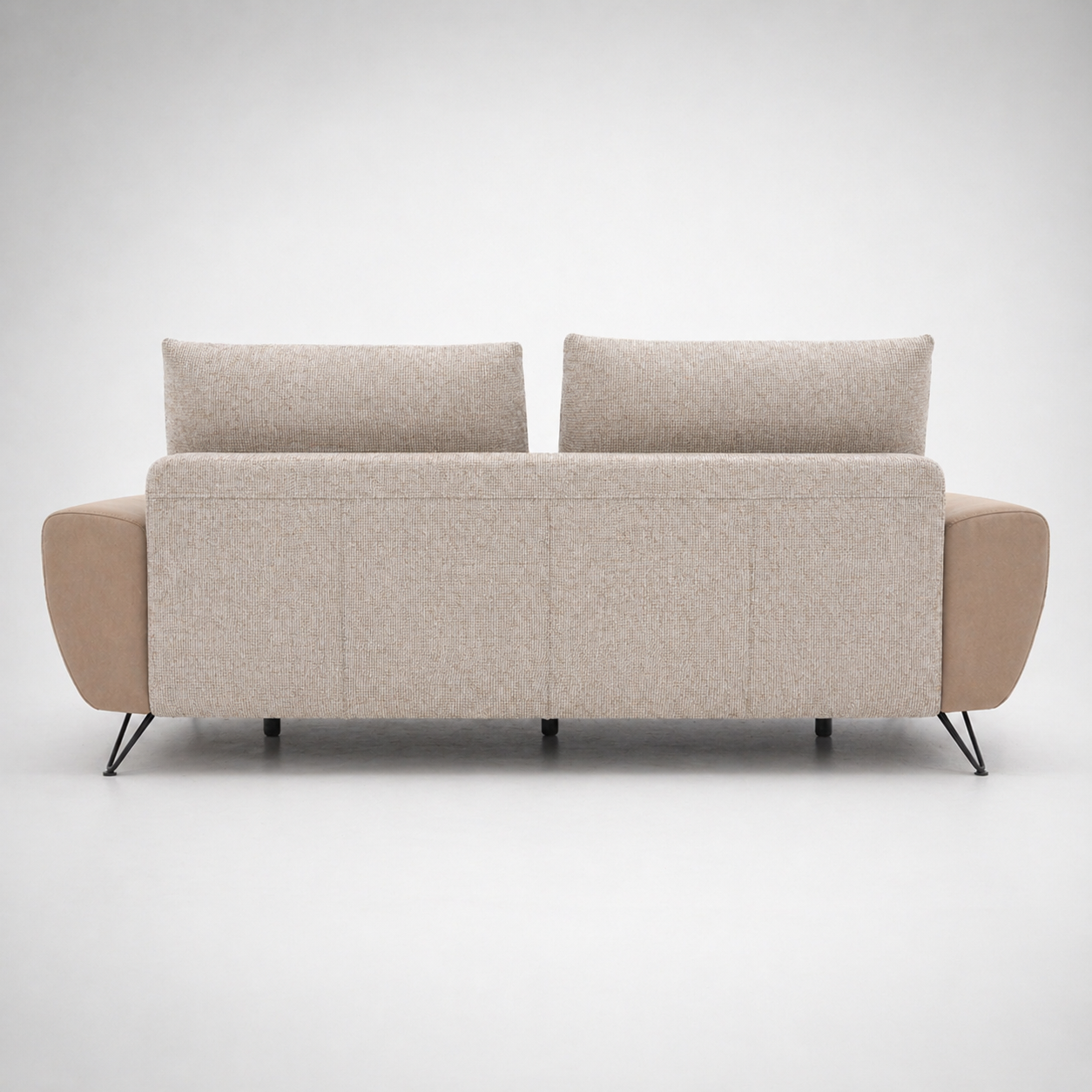 Modern Convertible Sofa Bed with Fabric Upholstery and Leatherette Arms, Space Saving Pull Out Sofa Cum Bed for Living Room and Guest Use
