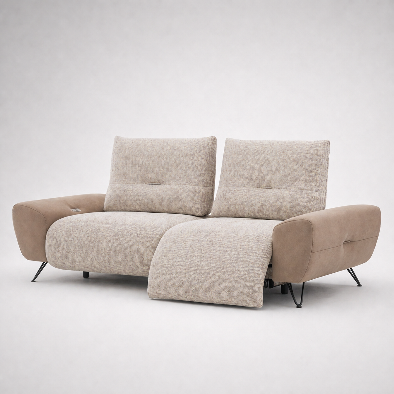Modern Convertible Sofa Bed with Fabric Upholstery and Leatherette Arms, Space Saving Pull Out Sofa Cum Bed for Living Room and Guest Use