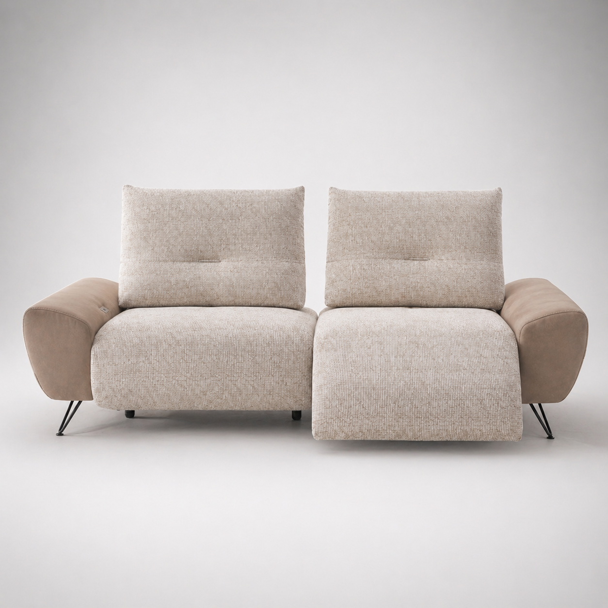 Modern Convertible Sofa Bed with Fabric Upholstery and Leatherette Arms, Space Saving Pull Out Sofa Cum Bed for Living Room and Guest Use