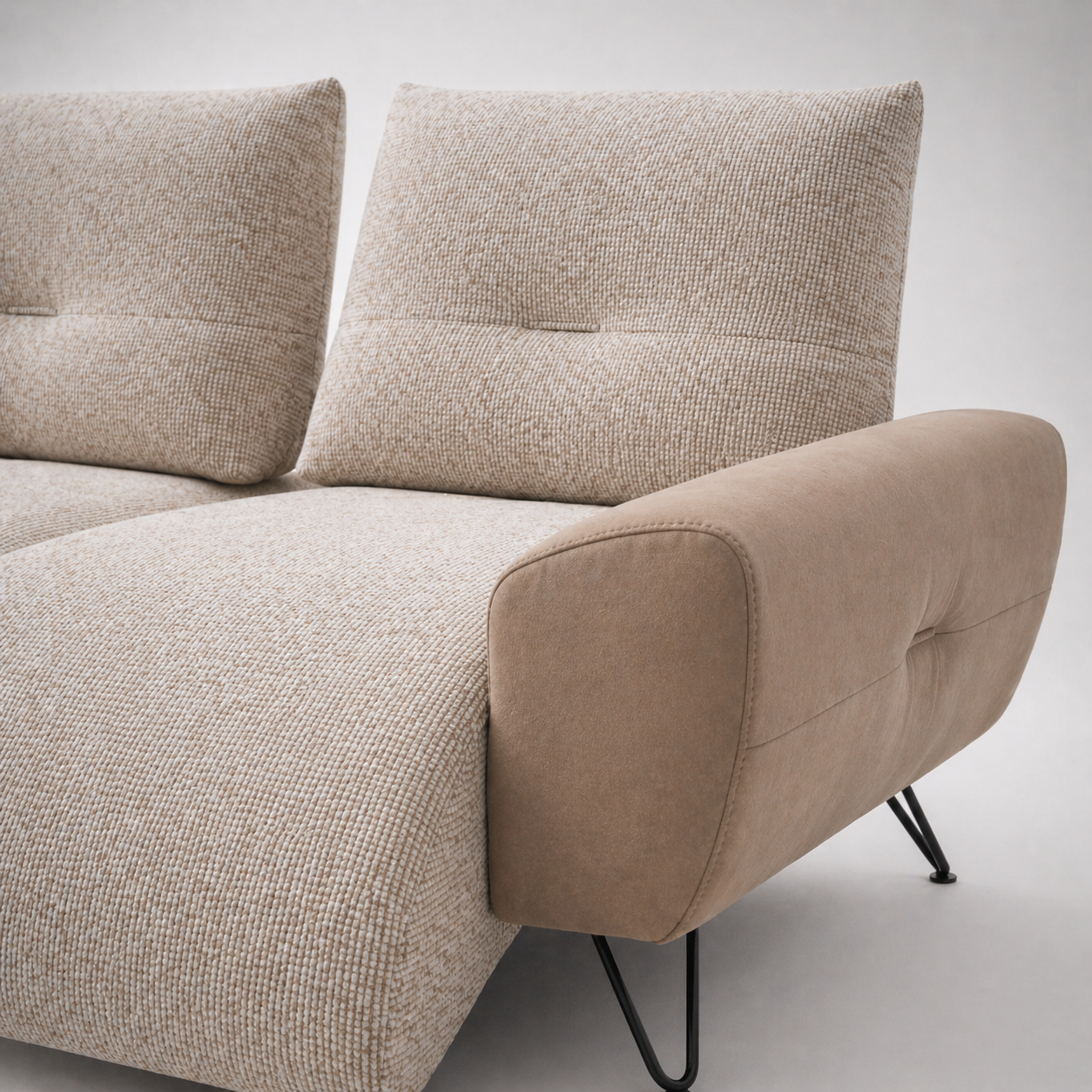 Modern Convertible Sofa Bed with Fabric Upholstery and Leatherette Arms, Space Saving Pull Out Sofa Cum Bed for Living Room and Guest Use