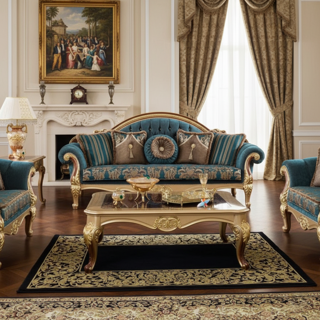 3-Seater Carving Sofa for Home, Soft Velvet Upholstery and a Robust Hardwood Structure for Soft Comfort and Premium Design