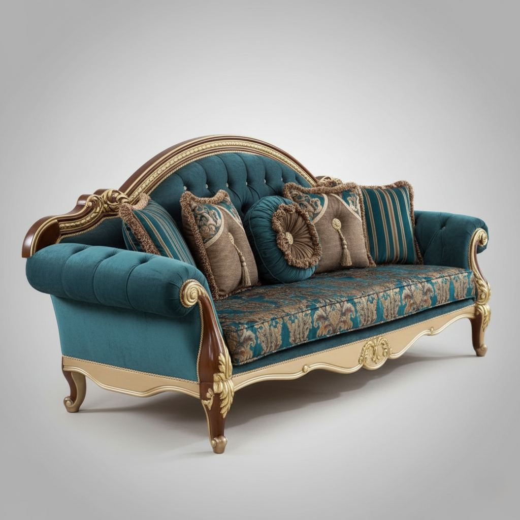 3-Seater Carving Sofa for Home, Soft Velvet Upholstery and a Robust Hardwood Structure for Soft Comfort and Premium Design