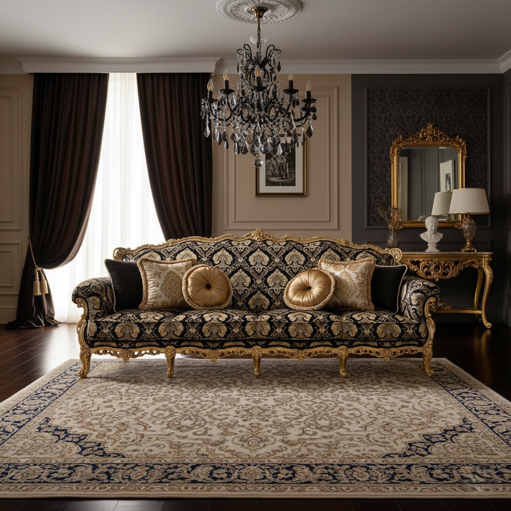 3-Seater Carving Sofa for Living Home Space Soft Upholstery and Luxury Design, Premium Design And High-Durable Wood