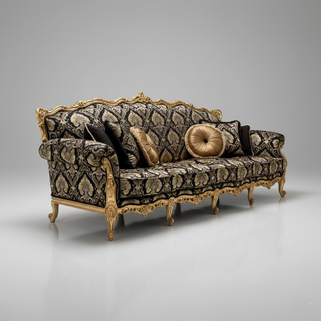 3-Seater Carving Sofa for Living Home Space Soft Upholstery and Luxury Design, Premium Design And High-Durable Wood
