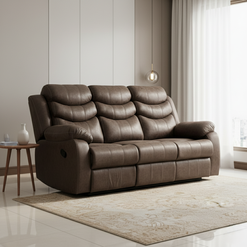 Luxurious 3-Seater Recliner Sofa with PU Leatherette Finish, Smooth Reclining Action, and Ergonomic Back Support