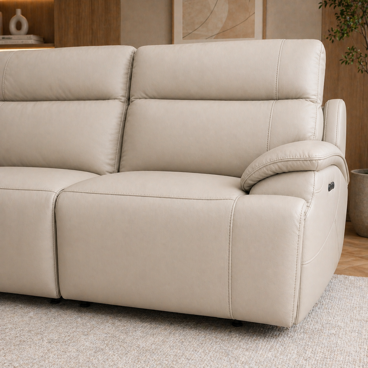 Luxury 3 Seater Power Recliner Sofa in Half Leather Upholstery Modern Motorized Couch for Living Room Premium Comfort Seating