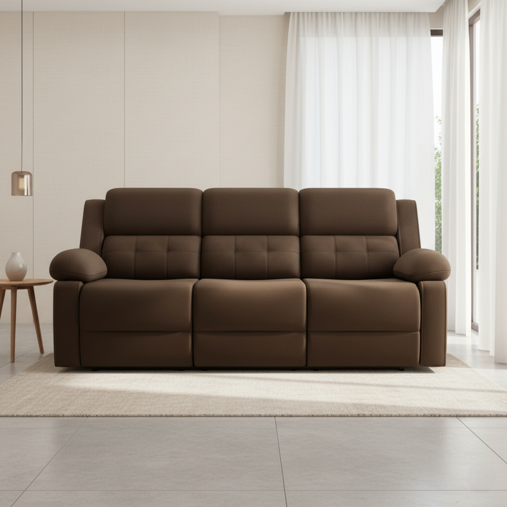 3-Seater Recliner Sofa with PU Leatherette Upholstery, Soft Cushioning, Smooth Recline, and Back Support