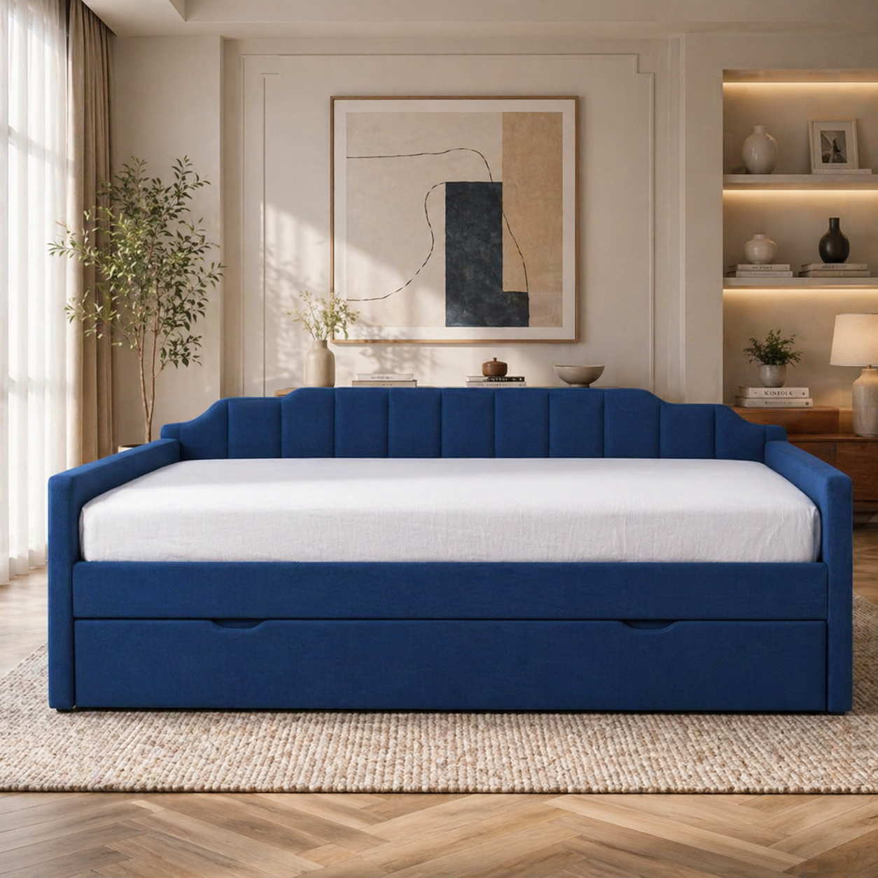 Modern Pull Out Sofa Cum Bed in Solid Marandi Wood Space Saving Wooden Sofa Bed with Hidden Pull Out Sleeping Option for Homes And Apartments