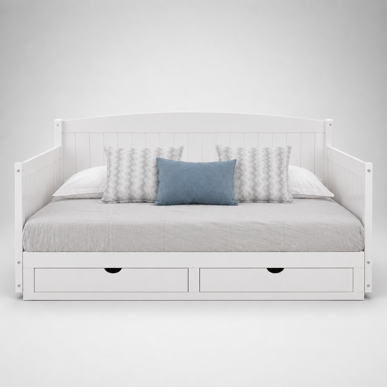 Modern Wooden Daybed with Storage Drawers White Finish Sofa Cum Bed for Guest Room Kids Room Space Saving Multifunctional Furniture