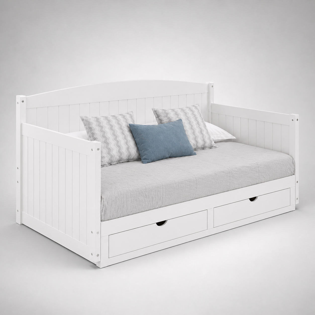 Modern Wooden Daybed with Storage Drawers White Finish Sofa Cum Bed for Guest Room Kids Room Space Saving Multifunctional Furniture
