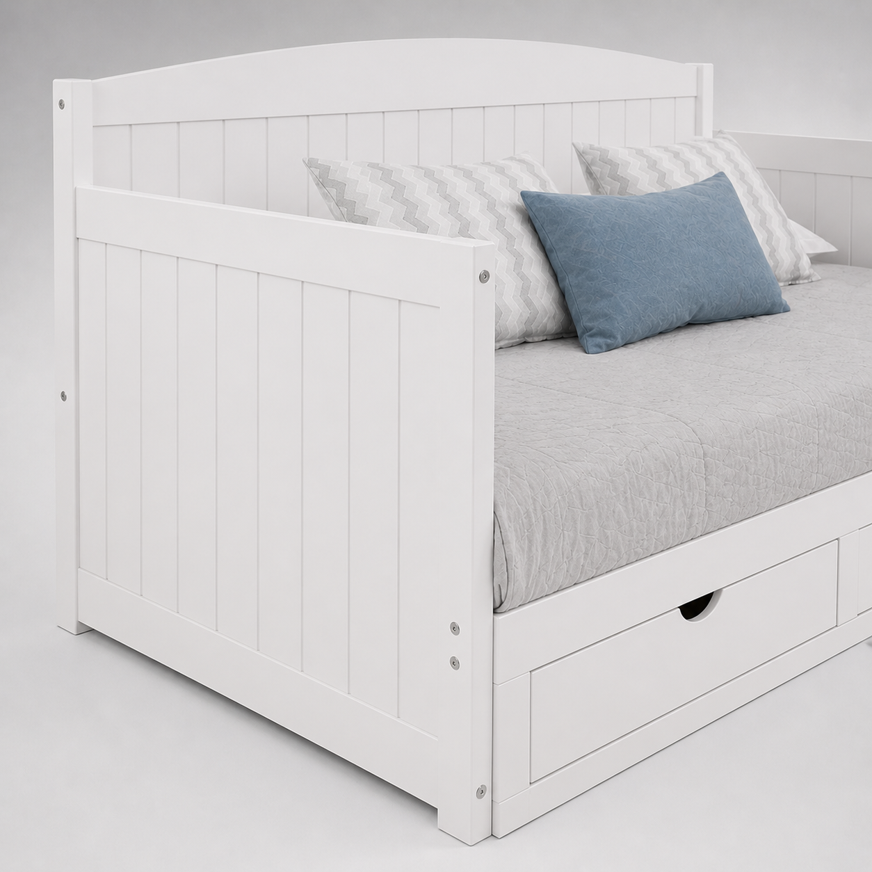 Modern Wooden Daybed with Storage Drawers White Finish Sofa Cum Bed for Guest Room Kids Room Space Saving Multifunctional Furniture
