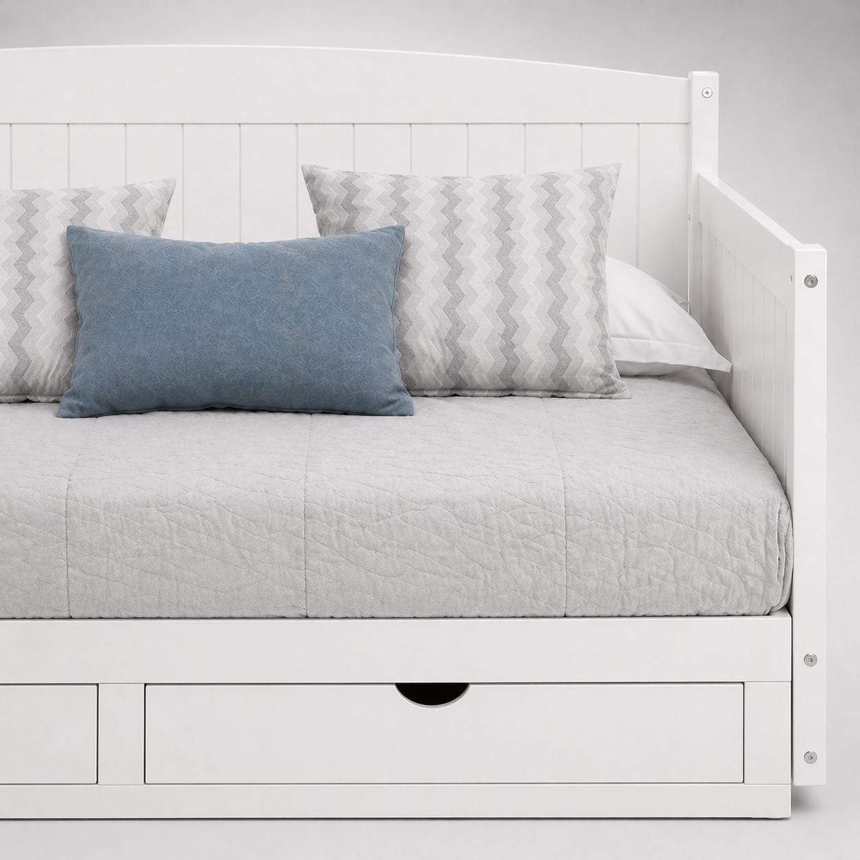 Modern Wooden Daybed with Storage Drawers White Finish Sofa Cum Bed for Guest Room Kids Room Space Saving Multifunctional Furniture