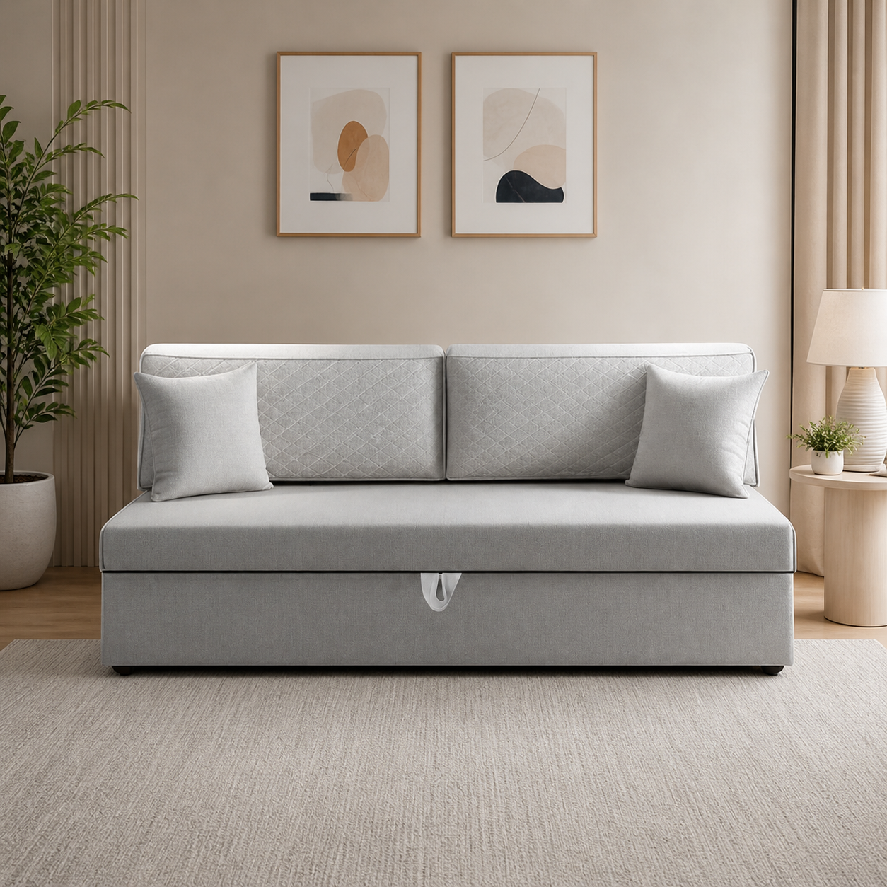 Modern Sofa Cum Bed with Storage, Space Saving Convertible Fabric Sofa Bed for Living Room & Guest Use with Comfortable Cushioning