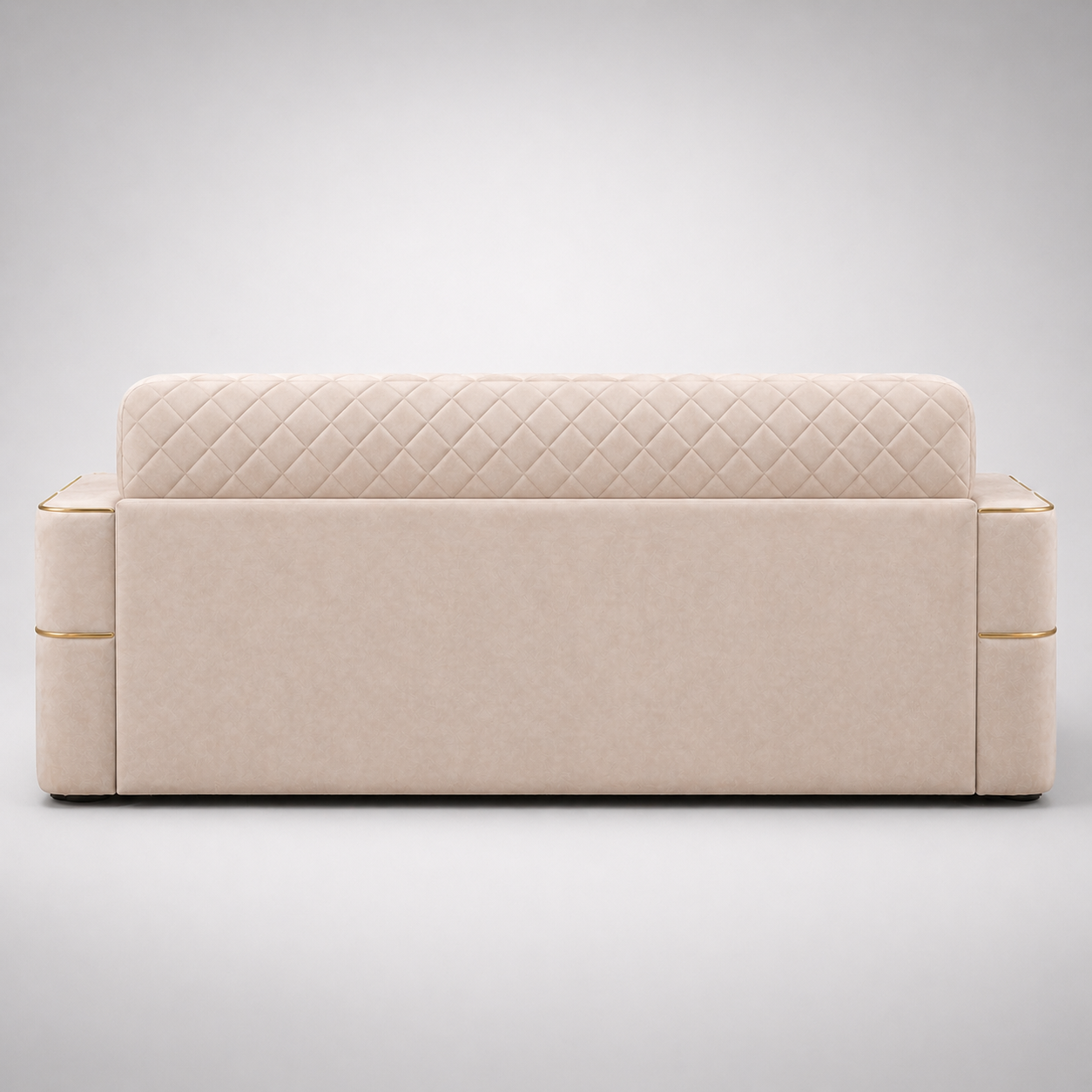 Luxury Beige Quilted Sofa with Gold Accents Modern 3 Seater Upholstered Designer Sofa for Living Room Premium Comfort Seating