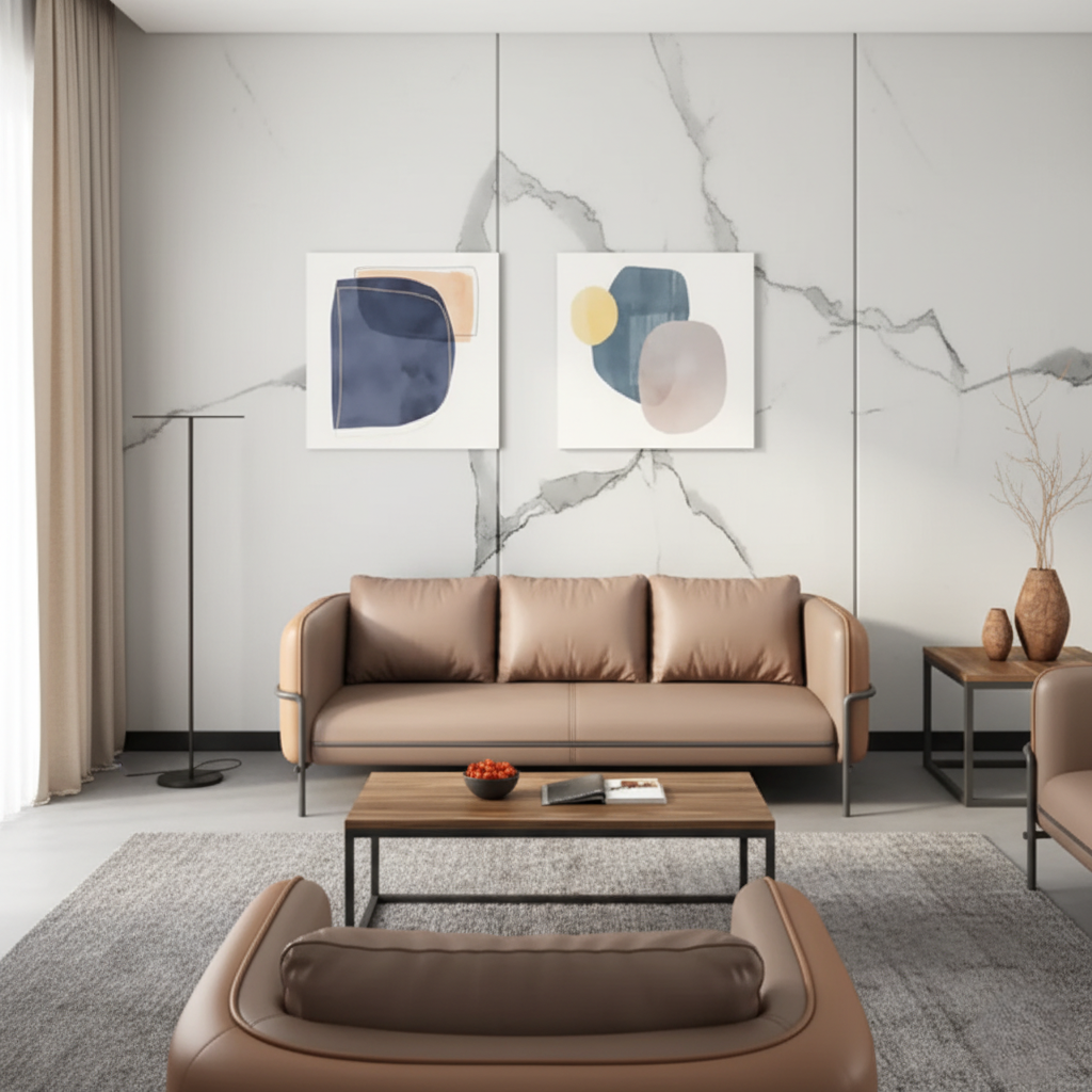 3-Seater Sofa For Home Furniture Made in Wooden Frame with Pu Leatherette and Metal Legs Base