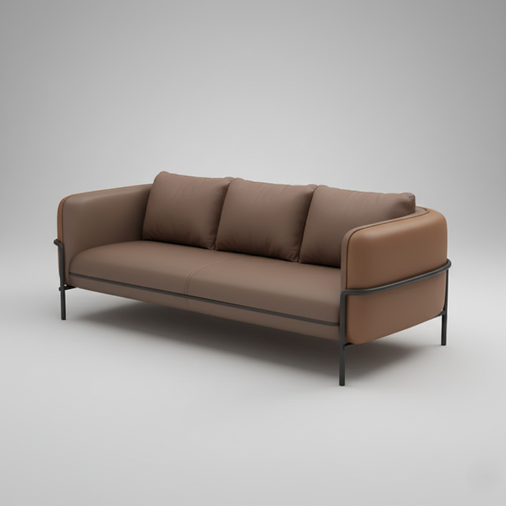 3-Seater Sofa For Home Furniture Made in Wooden Frame with Pu Leatherette and Metal Legs Base