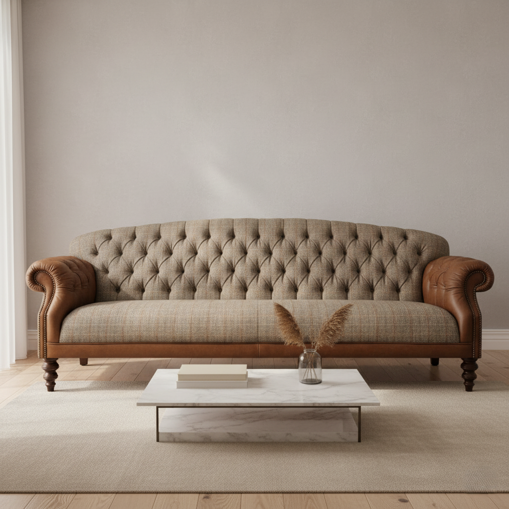 प्रीमियम साबर से निर्मित 3-सीटर लॉबी सोफा, कार्यकारी रिसेप्शन क्षेत्रों में स्थायी आराम के लिए उन्नत समर्थन संरचना के साथ डिजाइन किया गया है।