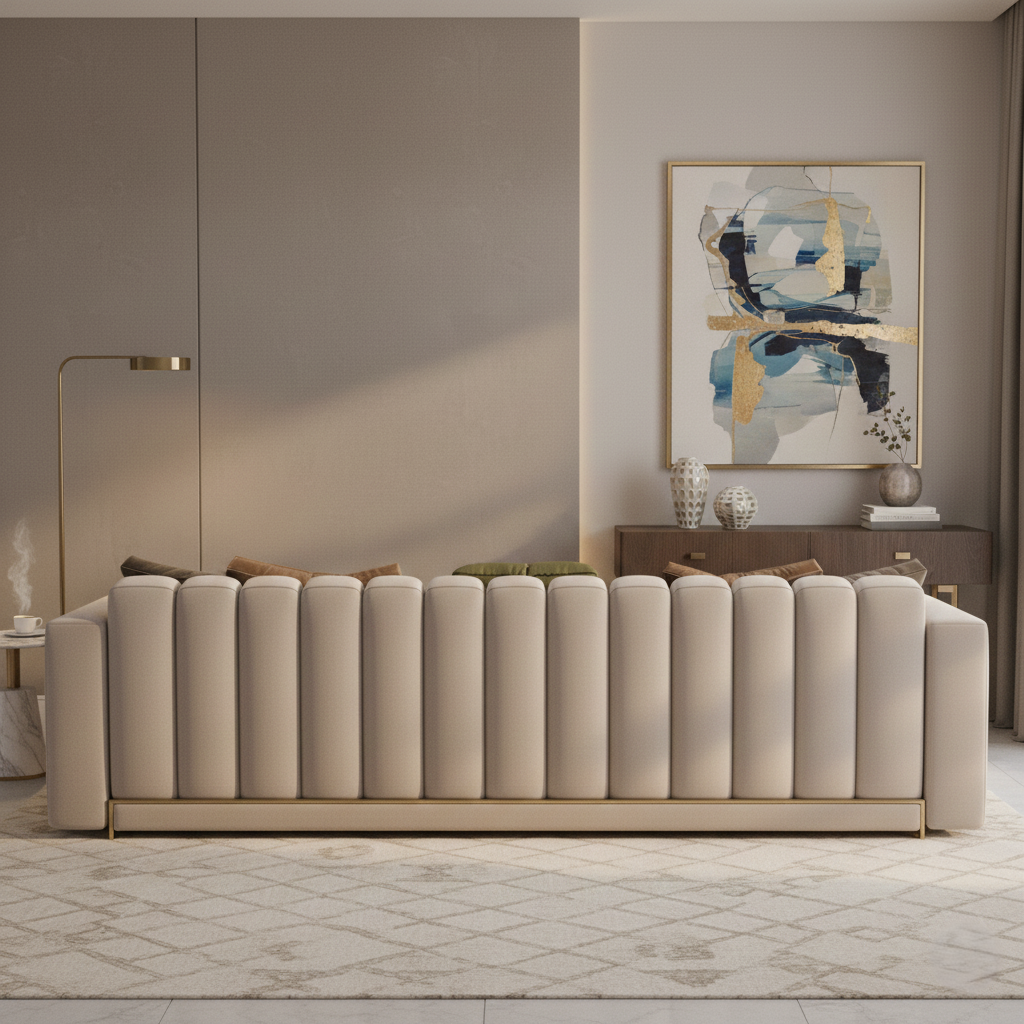 घर के फर्नीचर के लिए 3-सीटर सोफा, असबाब कपड़े, आरामदायक बैठने की जगह, लिविंग रूम के आराम के लिए बिल्कुल सही - क्रीम