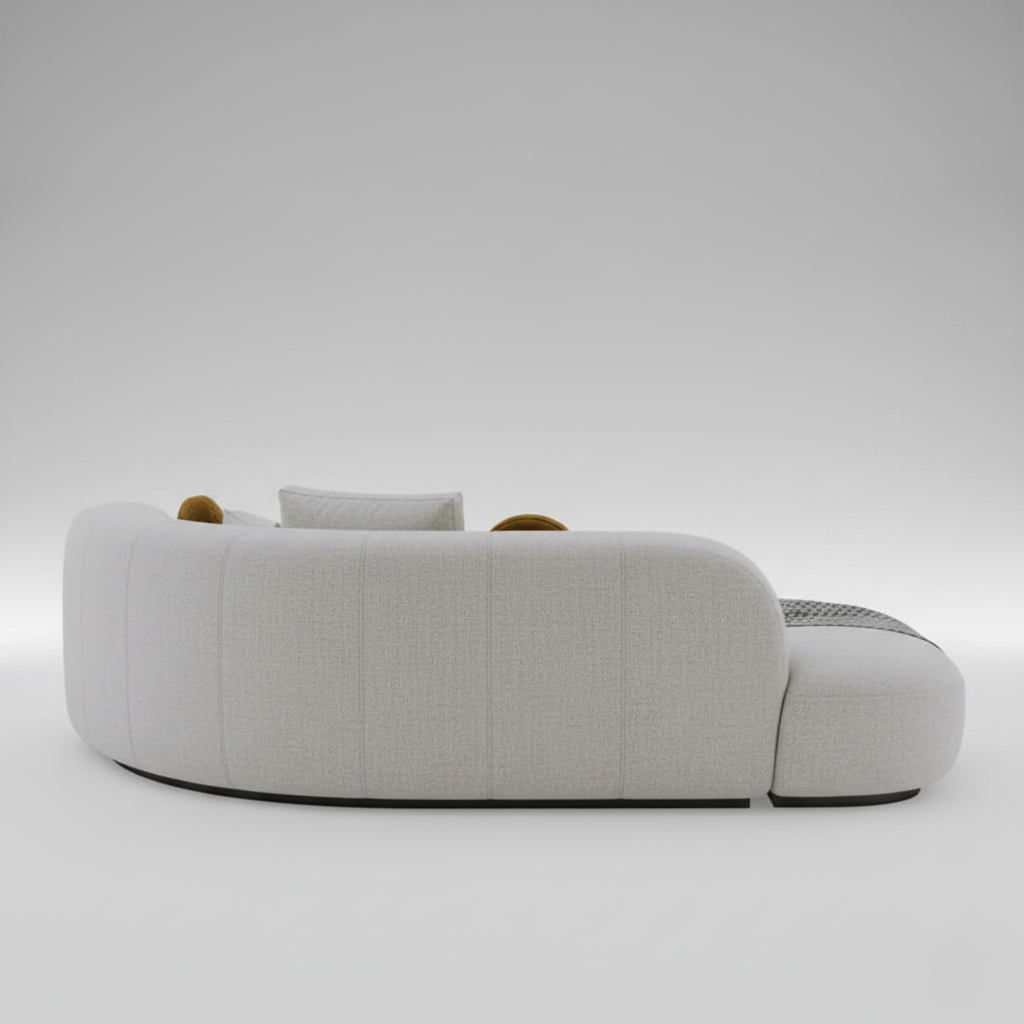 প্রিমিয়াম ফেব্রিক এবং বিলাসবহুল আধুনিক উচ্চ মানের নরম প্যাডেড সহ অনন্য ডিজাইনের এল আকৃতির সোফা বসার জায়গার জন্য