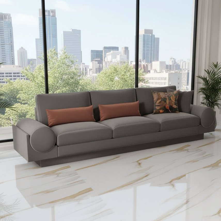 घर के लिए 3-सीटर सोफा, फर्नीचर, मखमली असबाब, आरामदायक बैठने की जगह, लिविंग रूम के लिए बिल्कुल सही, आरामदायक बैठने की जगह - गहरा ग्रे