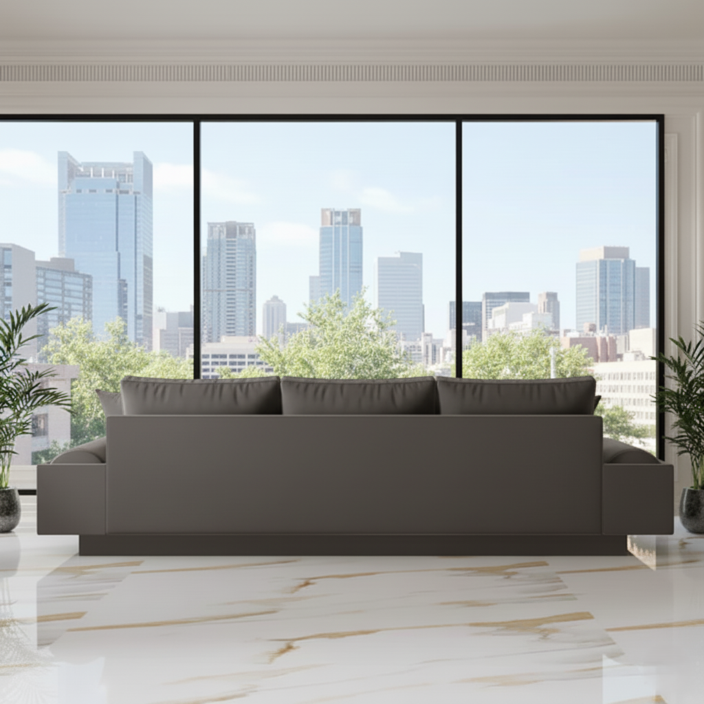 घर के लिए 3-सीटर सोफा, फर्नीचर, मखमली असबाब, आरामदायक बैठने की जगह, लिविंग रूम के लिए बिल्कुल सही, आरामदायक बैठने की जगह - गहरा ग्रे