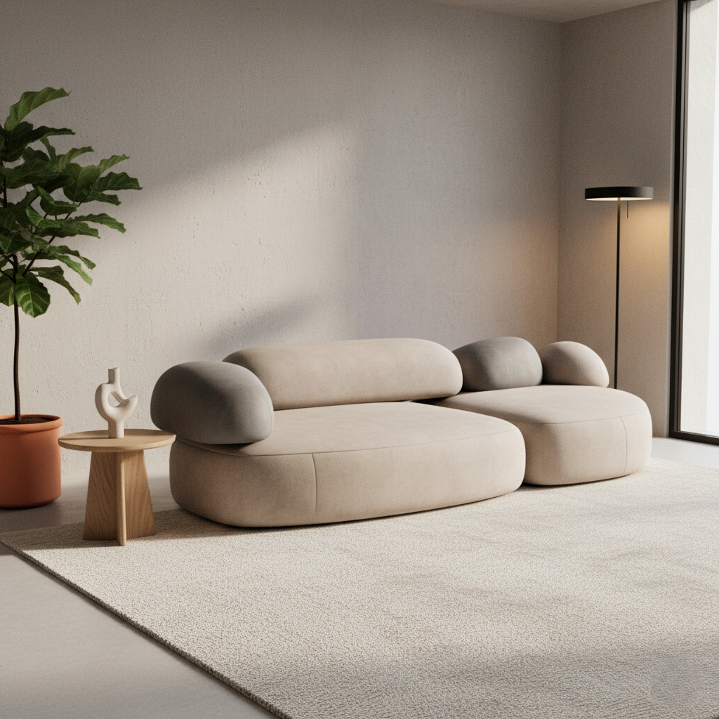 ঘরের আসবাবের জন্য লম্বা সিটের সোফা, আপহোলস্টার্ড ভেলভেট, লিভিং রুম বা হলের জন্য অনন্য এবং আধুনিক ডিজাইন - ধূসর