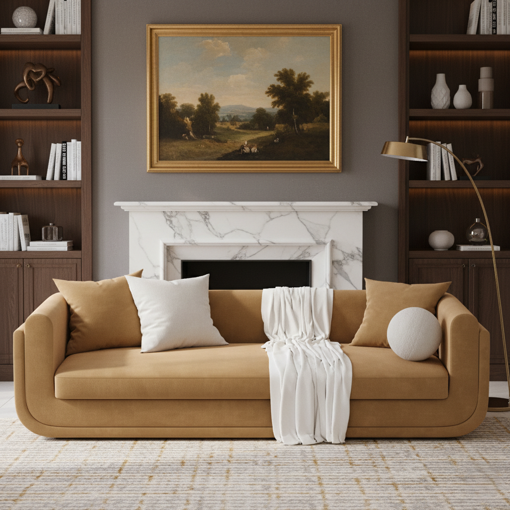 ঘরের আসবাবের জন্য ৩ আসন বিশিষ্ট সোফা, মখমলের তৈরি, লিভিং রুম বা হলের জন্য অনন্য এবং আধুনিক ডিজাইন - ব্রাউন