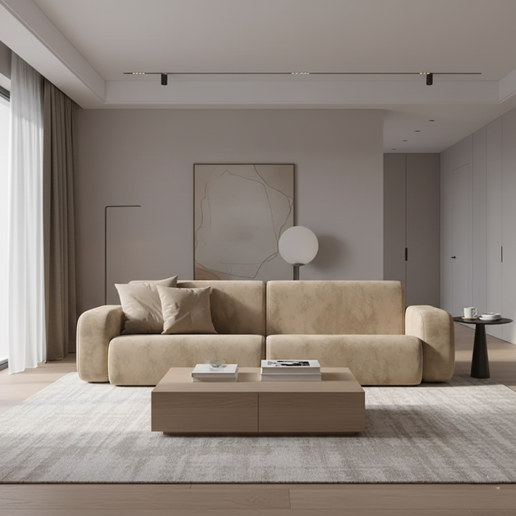 3 Seater Sofa For Home Furniture Upholstered Leatherette, Comfortable & Soft Luxury Couch for Living Room & Hall-Light Brown