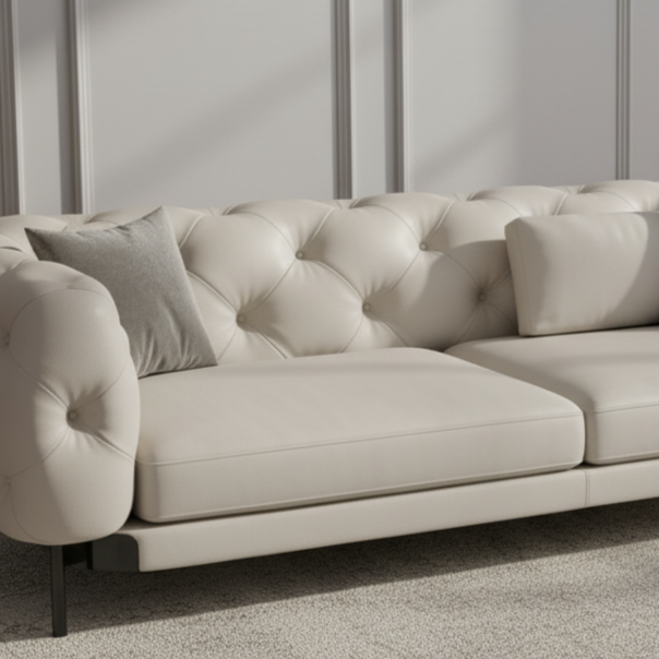 घर के फर्नीचर के लिए 3 सीटर सोफा, असबाबवाला लेदरेट, लिविंग रूम के लिए आरामदायक और मुलायम लक्ज़री सोफा