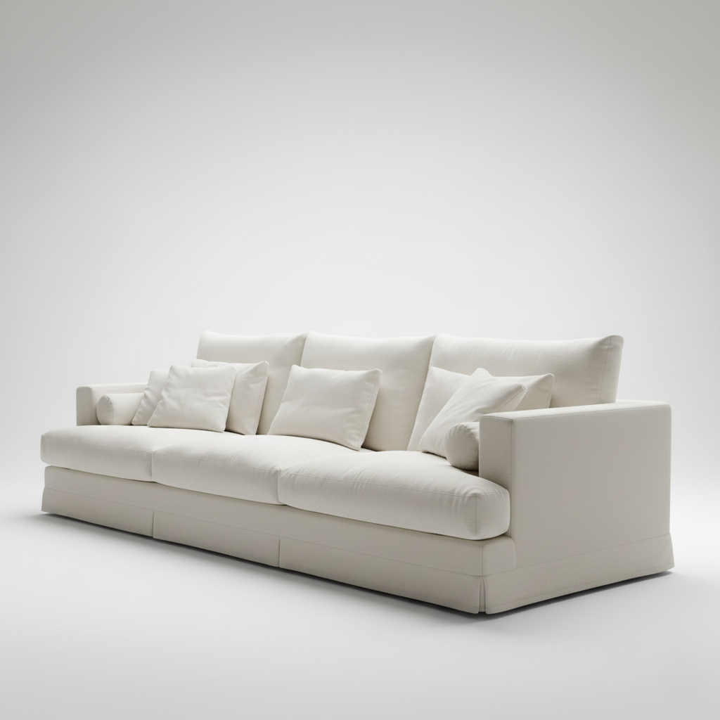 लिविंग रूम के लिए 3-सीटर सोफा, प्रीमियम साबर असबाब, ठोस लकड़ी का फ्रेम और आलीशान कुशन, आधुनिक डिज़ाइन के साथ सुरुचिपूर्ण और आरामदायक होम सीटिंग के लिए