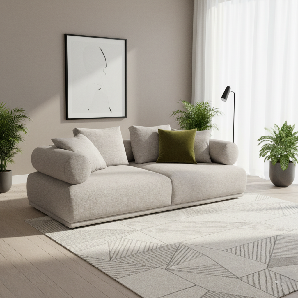 प्रीमियम फ़ैब्रिक, स्टाइलिश लुक और आरामदायक बैठने की जगह के साथ लिविंग रूम के लिए डिज़ाइनर सोफा, आधुनिक और लक्ज़री होम इंटीरियर के लिए बिल्कुल सही