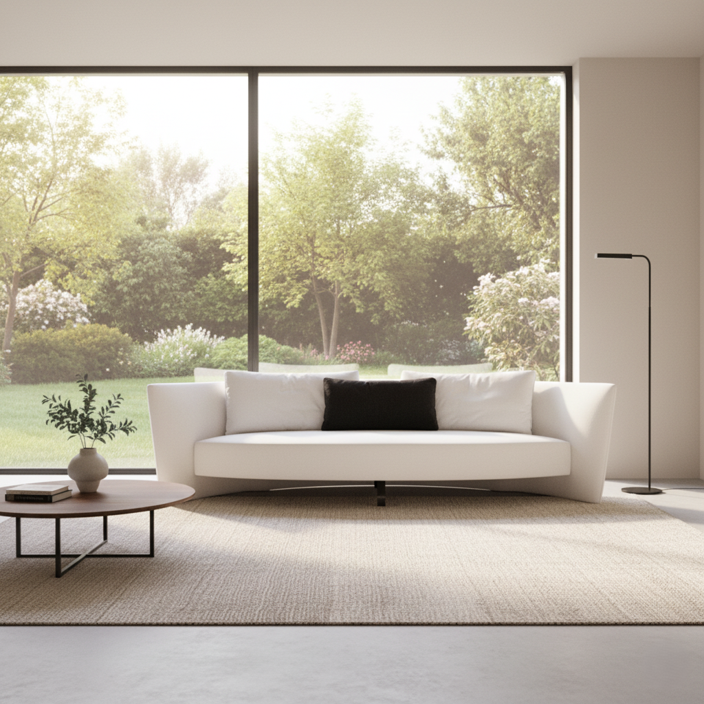 আধুনিক ঘরের জন্য ডিজাইনার সোফা নরম কাপড়, গভীর আসন এবং স্টাইলিশ অভ্যন্তরের জন্য একটি মসৃণ চেহারা