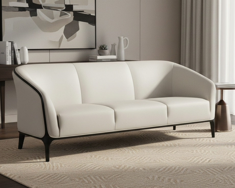 3-Seater Handcraftted Luxury Sofa for Living Home with Fabric Upholstery and Premium Quality Wood Legs Base