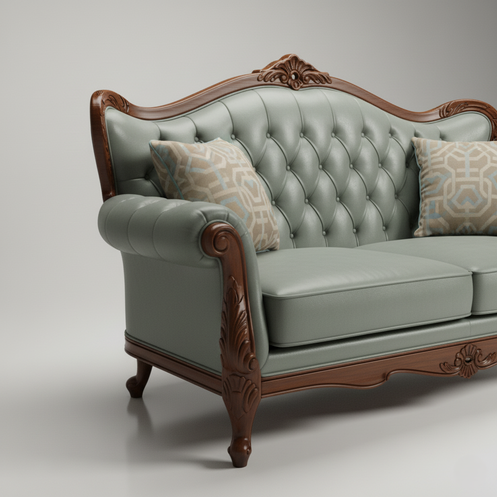 2-Seater Carving Sofa for Living Home PU leatherette Upholstery and Premium Quality Wood and Soft Seating&nbsp;