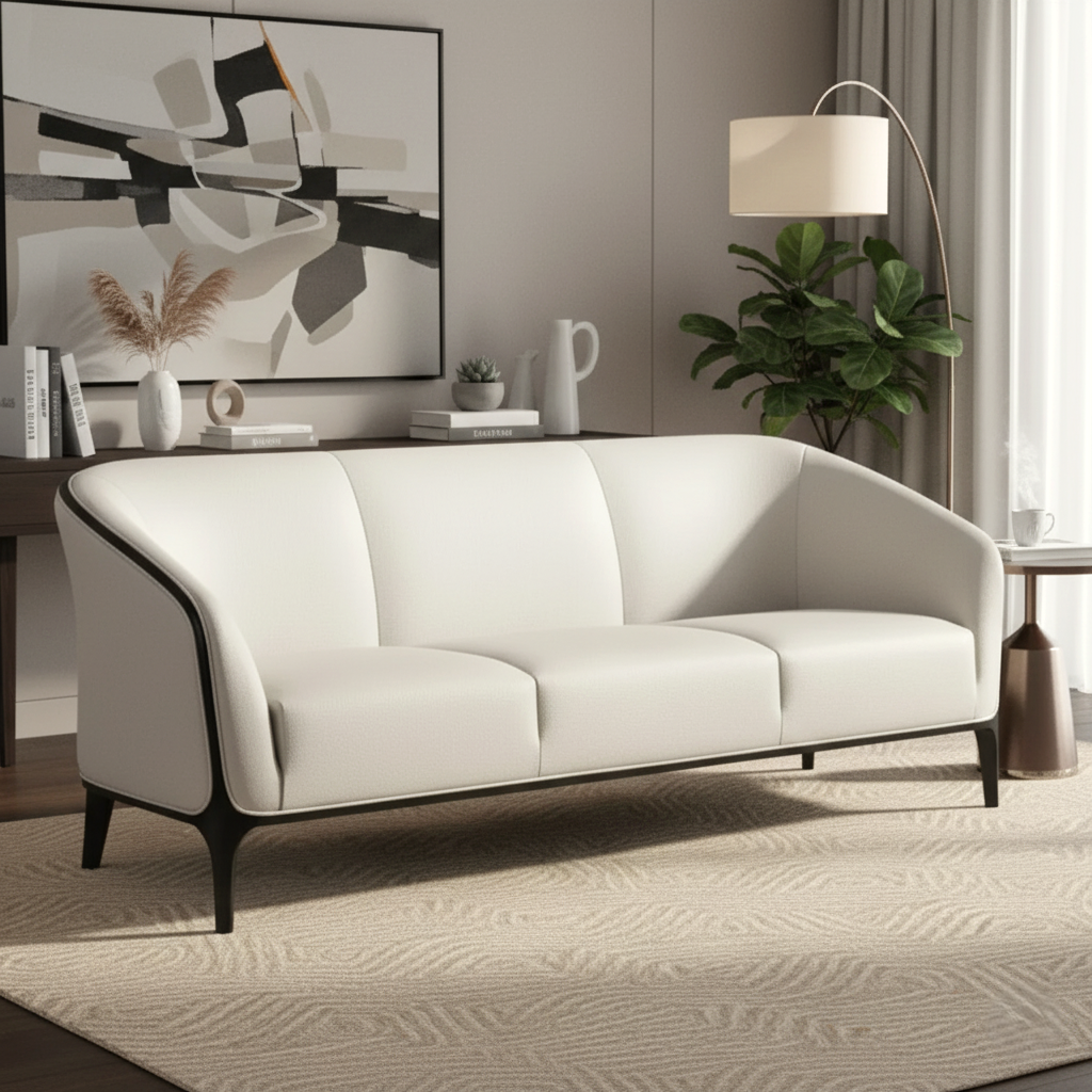 3-Seater Handcraftted Luxury Sofa for Living Home with Fabric Upholstery and Premium Quality Wood Legs Base