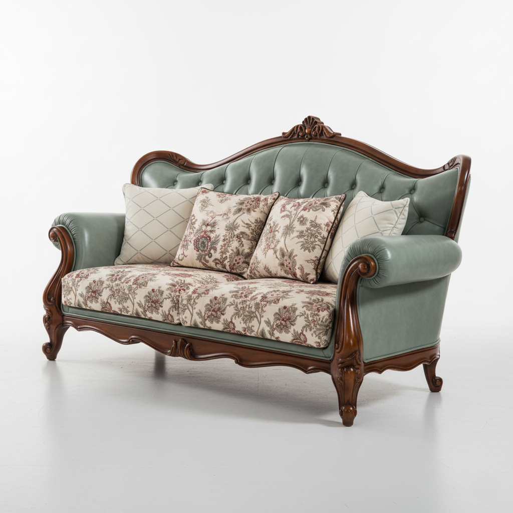 2-Seater Carving Sofa for Living Home PU leatherette Upholstery and Premium Quality Wood and Soft Seating&nbsp;