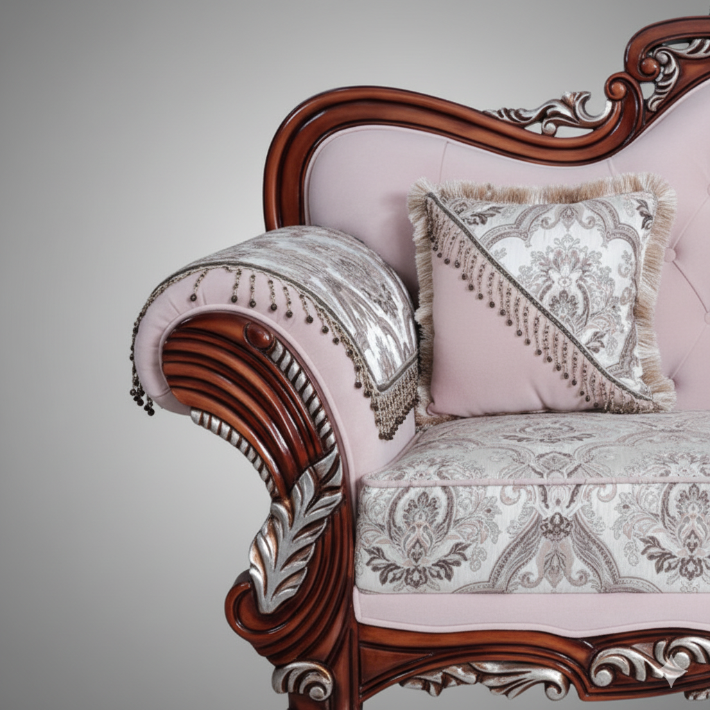 Royal 2-Seater Sofa with Intricate Carved Wooden Frame, and Timeless Antique Charm and Luxury For Living Home