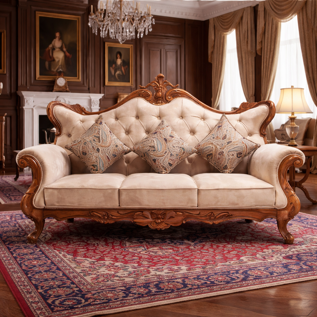 Premium Sofa Amaltas Pure Sagwan Teak Hand Made from Solid Indian Teak Wood with Traditional