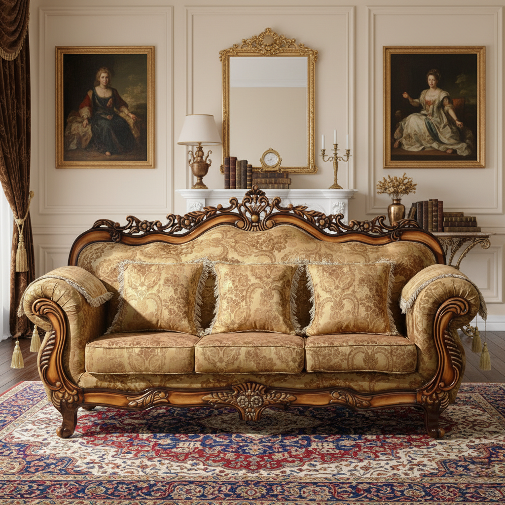 বাড়ির জন্য সোয়েড ফ্যাব্রিক হস্তশিল্পের সেগুন কাঠ দিয়ে তৈরি ৩-সিটের কাঠের চেইজ লাউঞ্জ