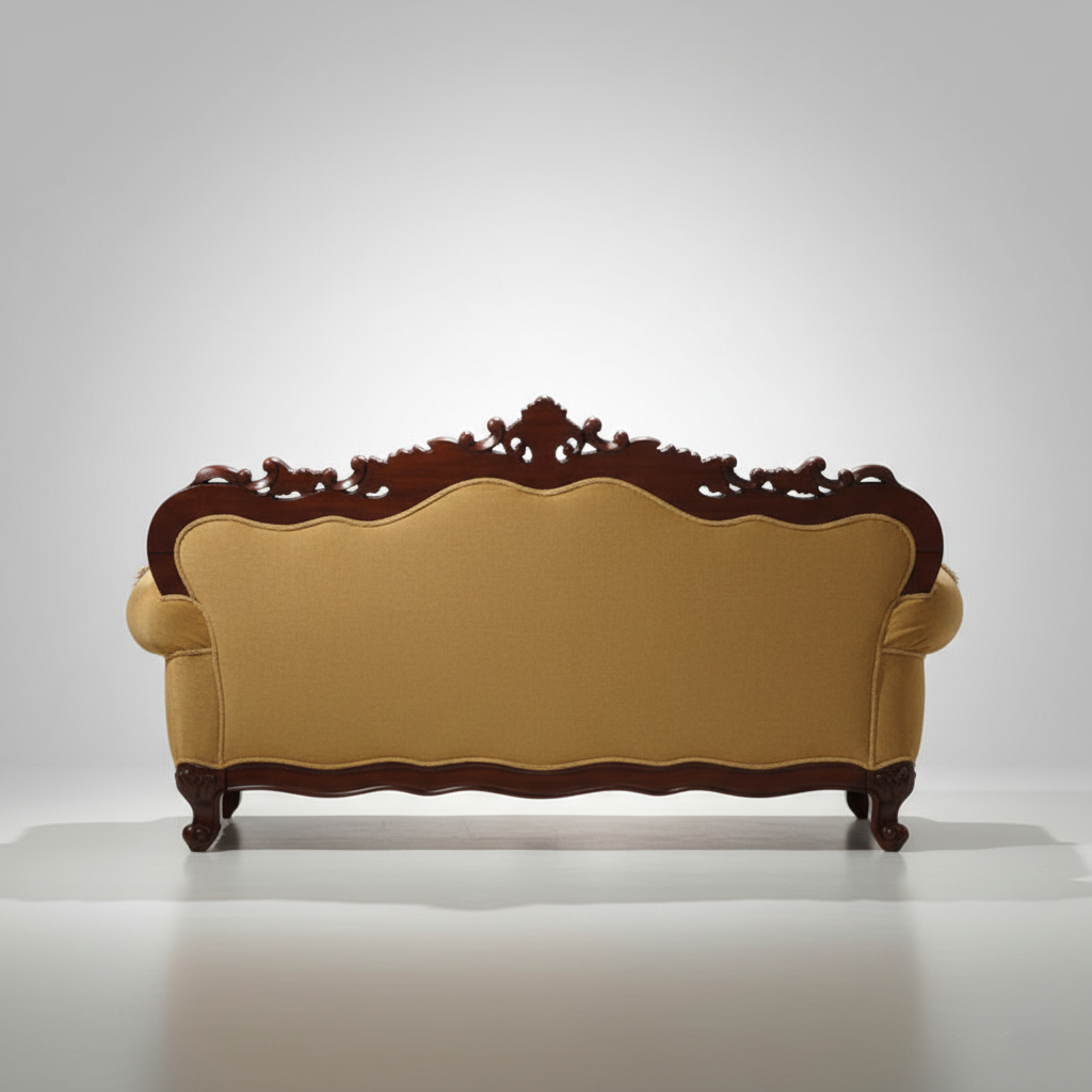 घर के लिए साबर कपड़े से बना हस्तनिर्मित सागौन की लकड़ी से बना 3-सीटर लकड़ी का चाइज़ लाउंज