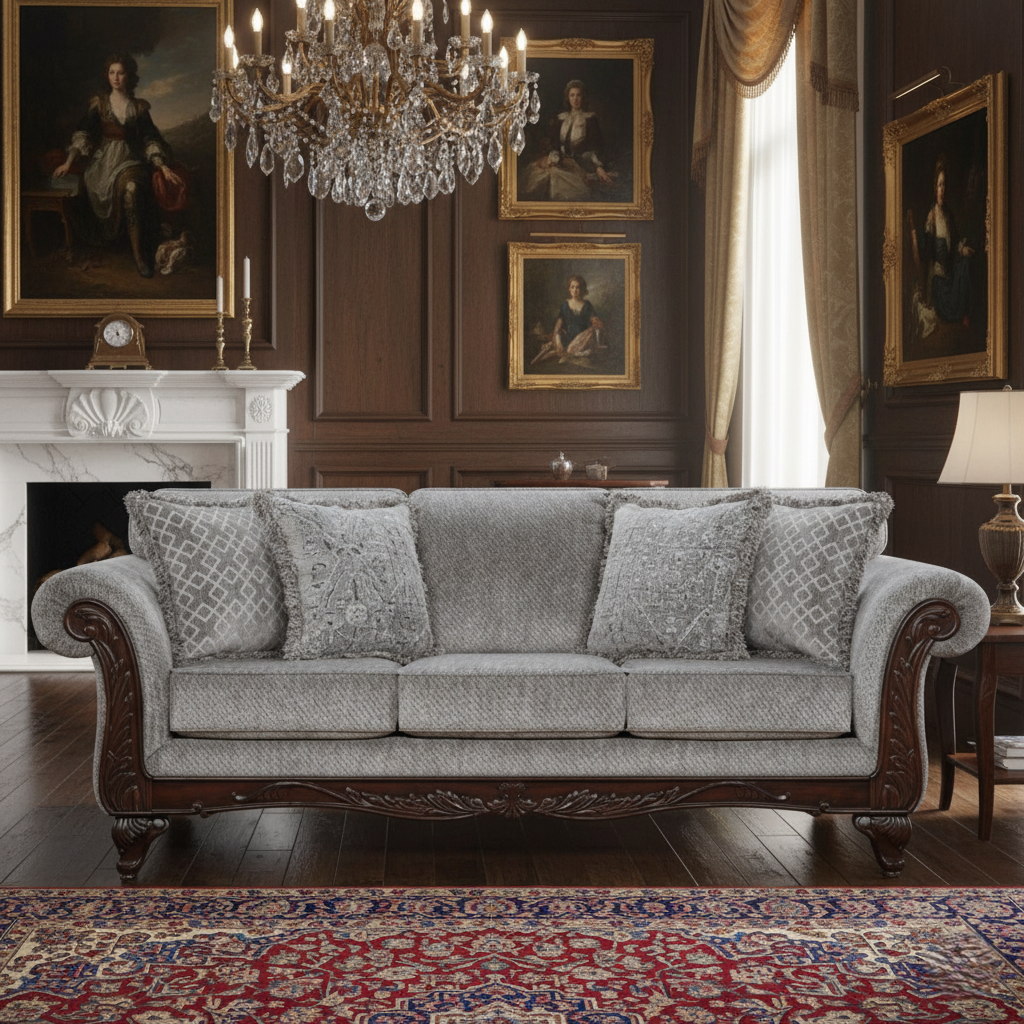 ক্লাসিক এবং ঐতিহ্যবাহী থাকার জায়গার জন্য উপযুক্ত মার্জিত নকশা সহ হাতে তৈরি কাঠের 2-সিটার সোফা