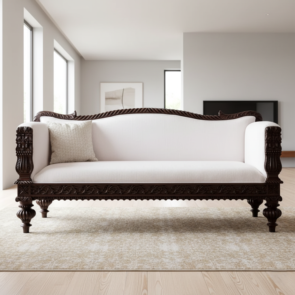 Antique Wooden Carved Sofa Set in Sheesham Wood with Teak Finish Elegance for Classic Living Room