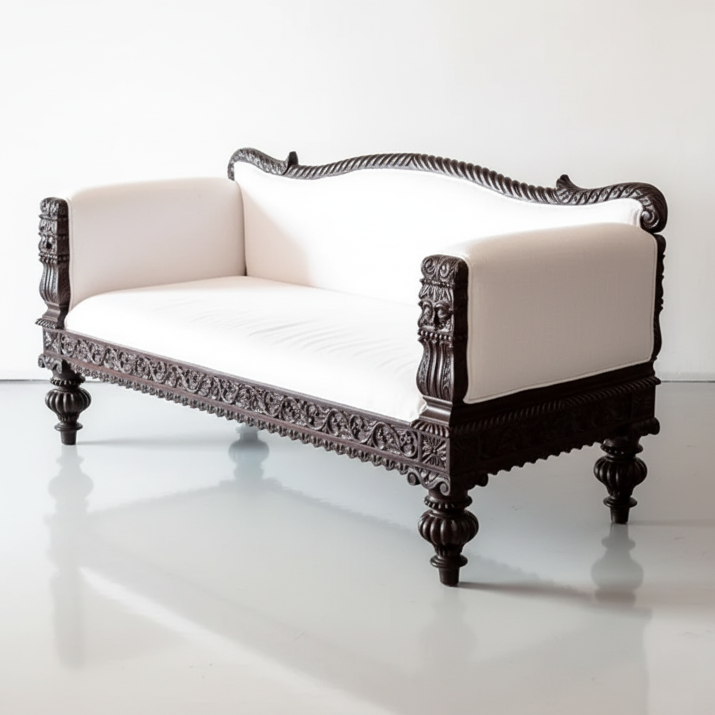Antique Wooden Carved Sofa Set in Sheesham Wood with Teak Finish Elegance for Classic Living Room
