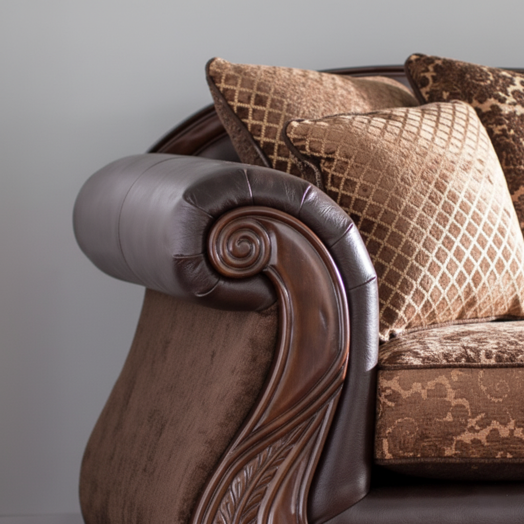 Handcrafted Wood Sofa Set with Teak Finish Antique Design for Luxurious Living Room Decor