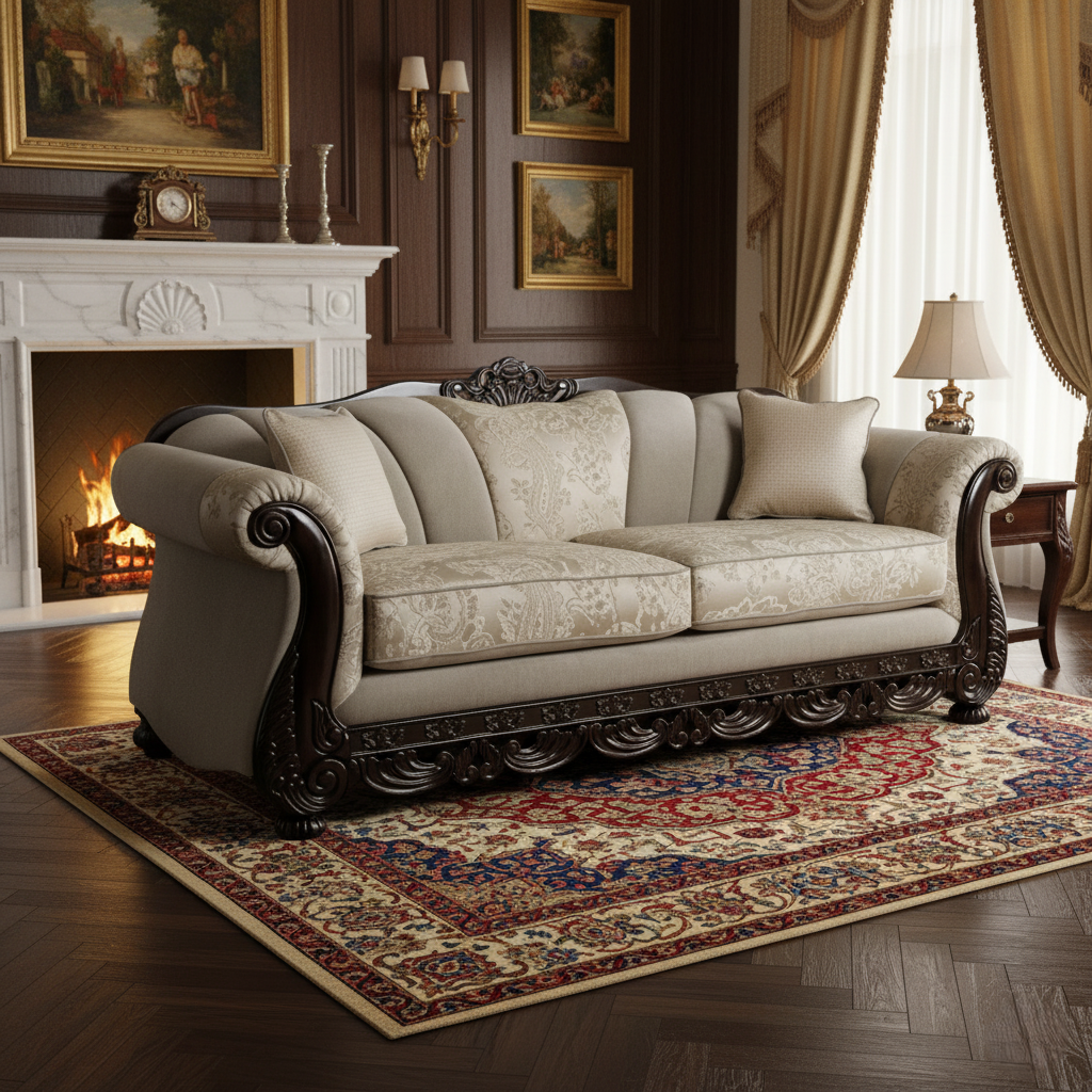 Luxury Antique Wooden 2-Seater Sofa &Royal Design Couch for Classic and Elegant Living Rooms